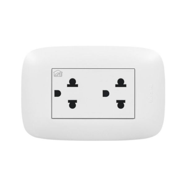 TOMACORRIENTE DOBLE UNIVERSAL BLANCO 2P+T 16A 250V PLACA BLANCA DOMINO SENCIA AP1222 BTICINO