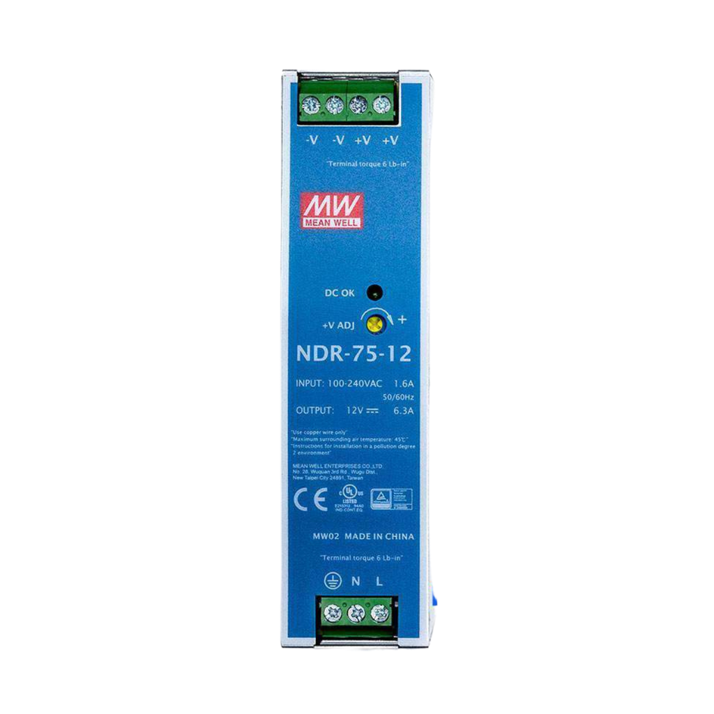 Fuente Riel DIN 75W 12VDC 6.3A In 90-264VAC