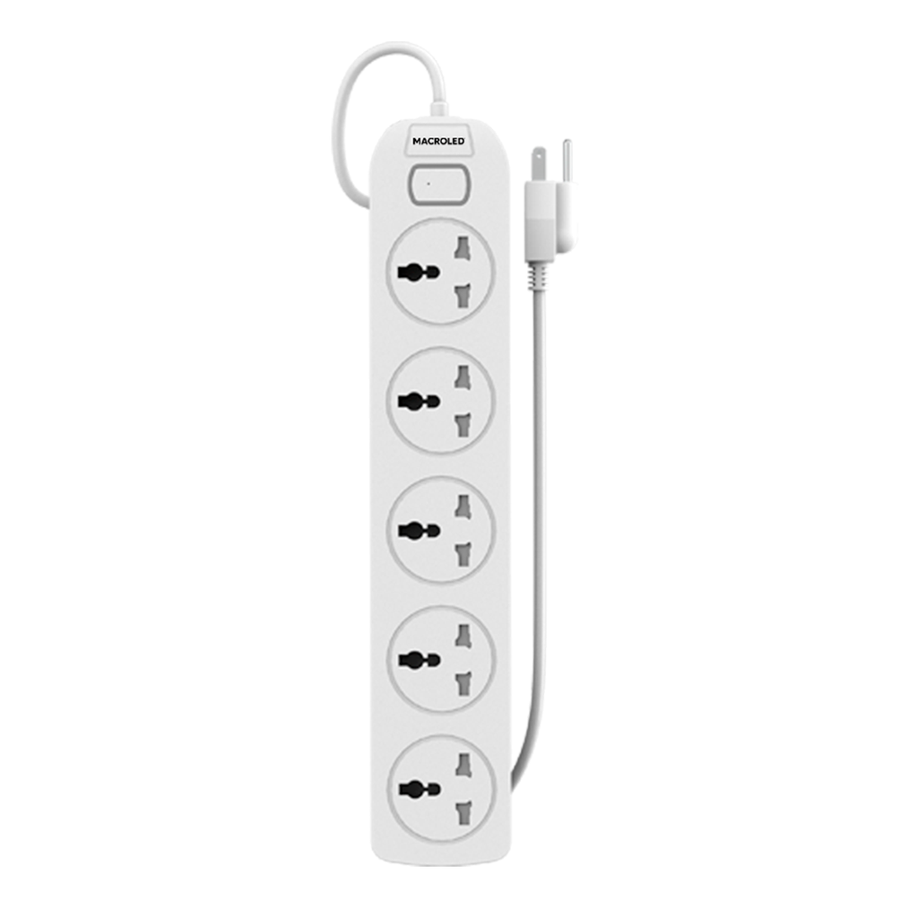 Supresor Multiple 5 Tomas, Blanco, 1.5Mts De Cable 3X0.75Mm, 250V, 10A, 2500W Max, Protector Termico