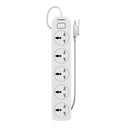 Supresor Multiple 5 Tomas, Blanco, 1.5Mts De Cable 3X0.75Mm, 250V, 10A, 2500W Max, Protector Termico