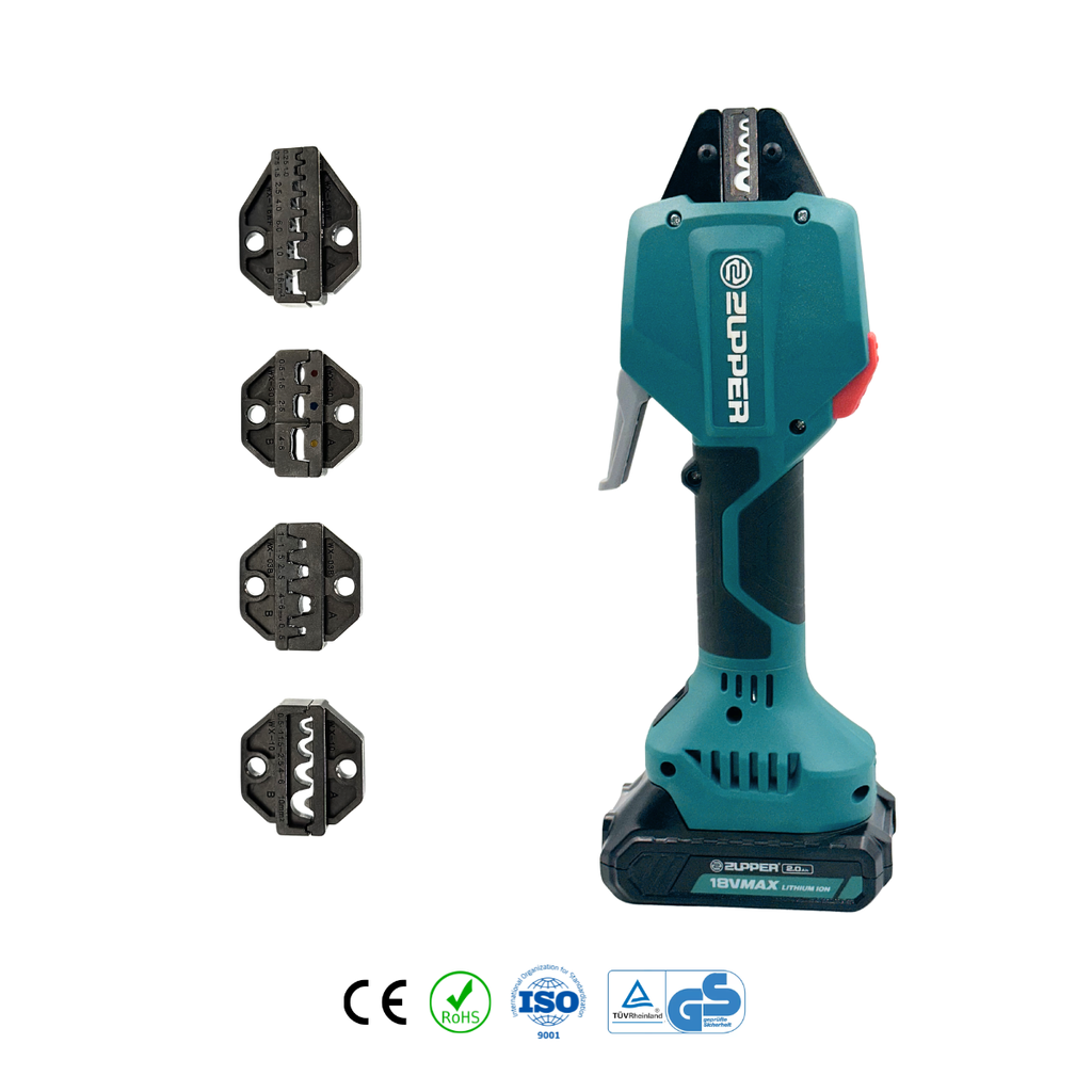 Prensa Terminal Inalámbrico + 2 Bat. Li-ion 18V 2Ah + 1 Cargador + 4 Matrices + 1 Maleta