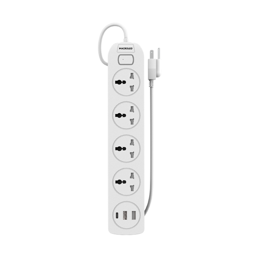 Supresor Multiple 4 Tomas Blanco, +2 Usb +1 Usb C, 1.5Mts De Cable 3X0.75Mm, 250V, 10A, 2500W Max, Usb 5V 3.1A, Protector Termico
