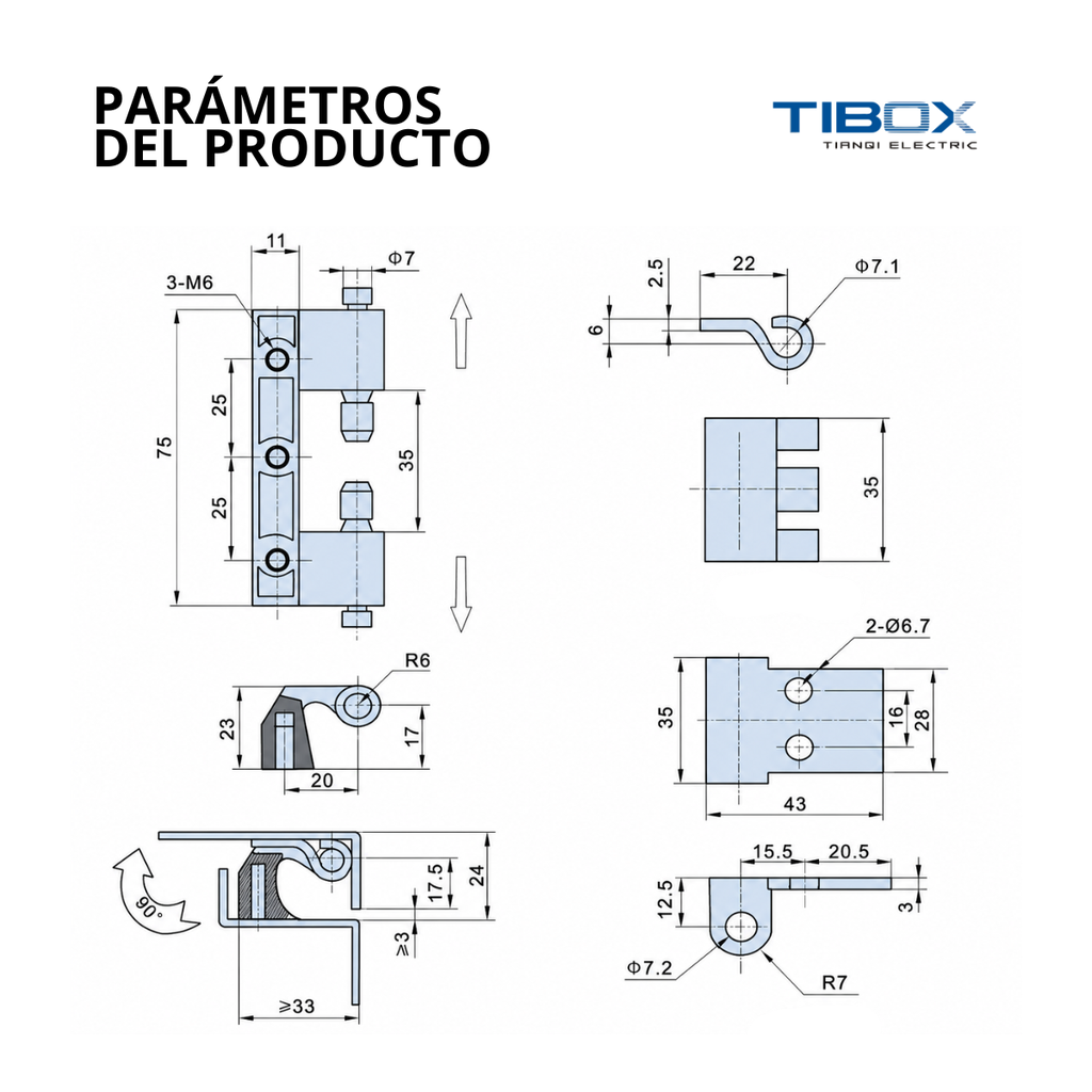 Bisagra de puerta de 130° para gabinetes Ar9000