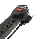 Supresor Multiple 6 Tomas, Negro, 3Mts De Cable 3X0.75Mm, 250V, 10A, 2200W Max, Protector Termico