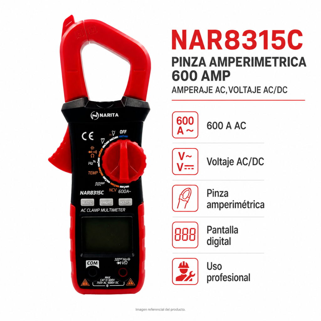 PINZA AMPERIMETRICA 600 AMP AMPERAJE AC,VOLTAJE AC/DC