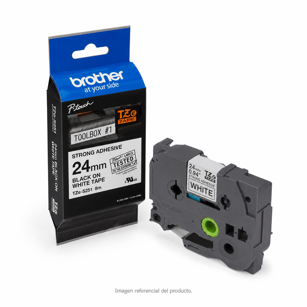 Cinta Super Adhesiva para rotulador Negro sobre Blanco 24mm