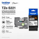 Cinta Super Adhesiva para rotulador Negro sobre Blanco 9mm