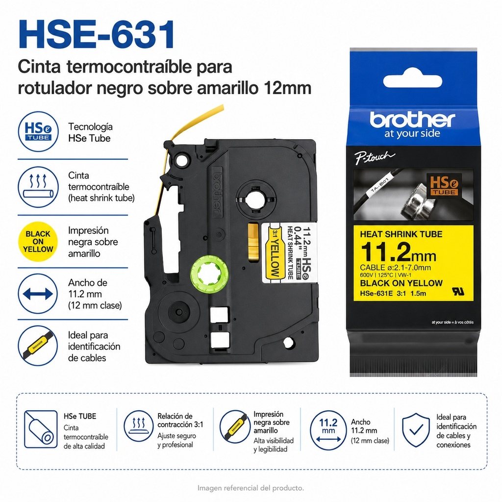 Cinta Termocontraible para rotulador negro sobre Amarillo 12mm