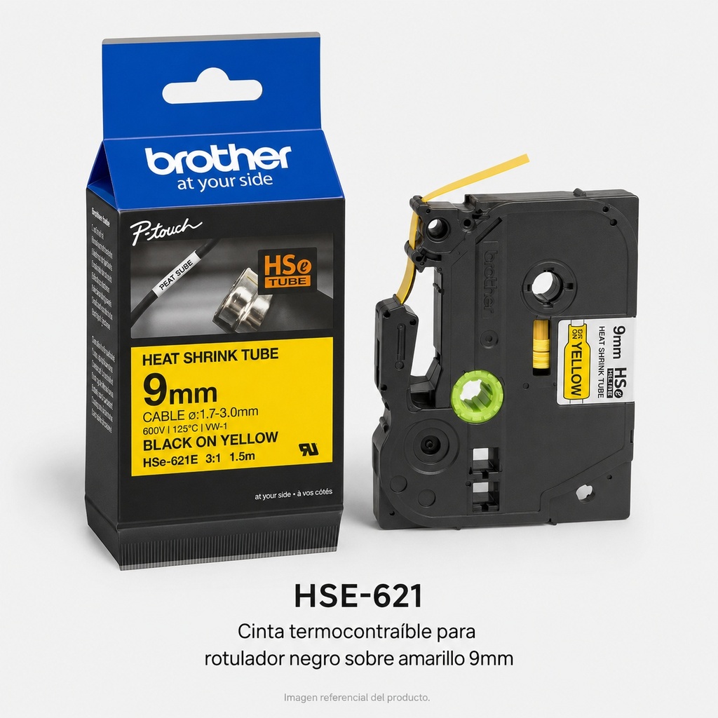 Cinta Termocontraible para rotulador negro sobre Amarillo 9mm