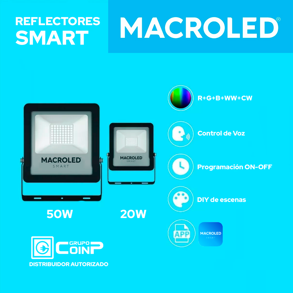 REFLECTOR LED MACROLED PRO SMART 50W AC100-240V RGB+WW IK08