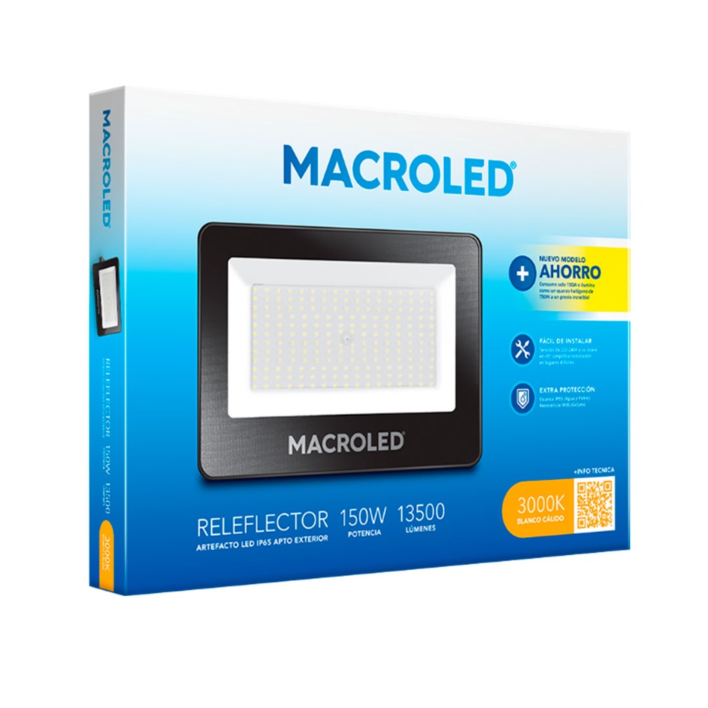 Reflector Led Negro 150W Ip65 100-240Vac Luz Fría 6500K