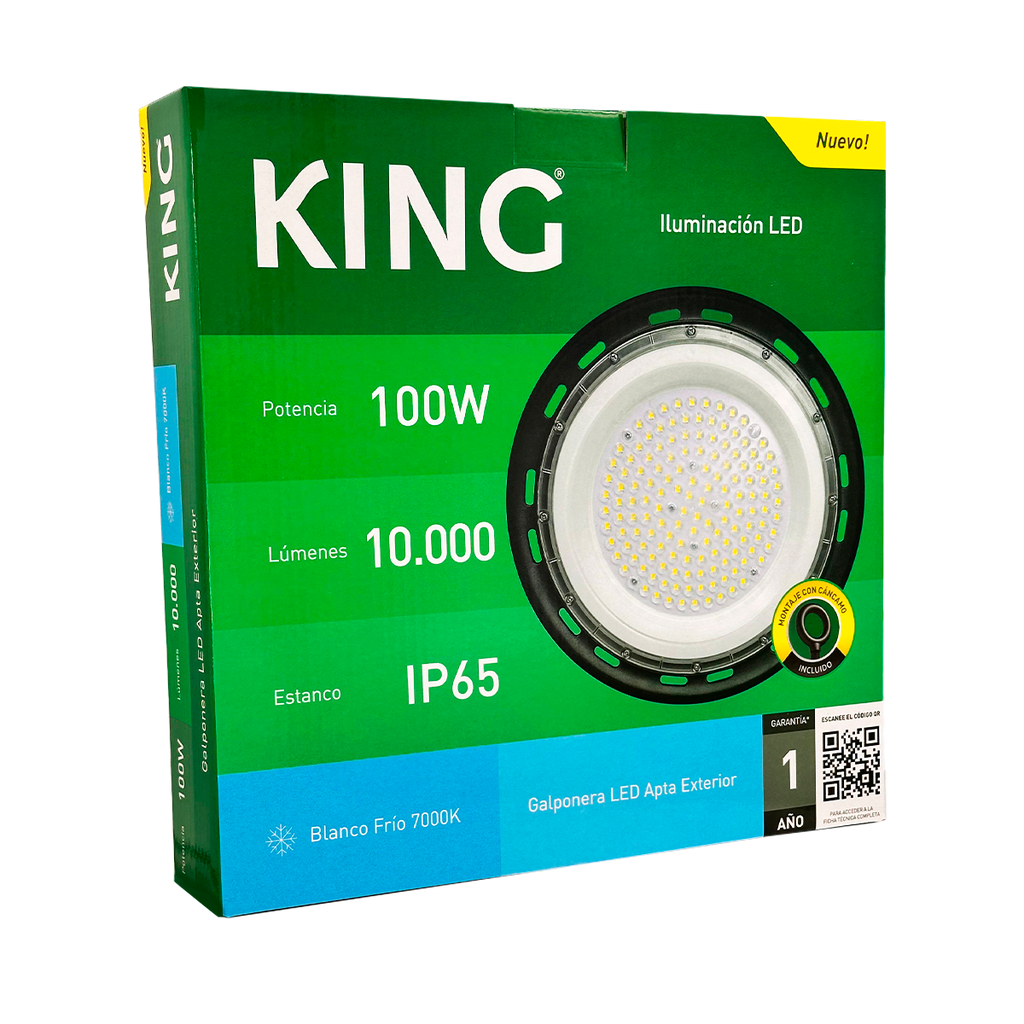 Galponera King 100W, Ac110-240V, 7000K, 100Lm, Ip65, Fp0.9, Ip65, Ik07