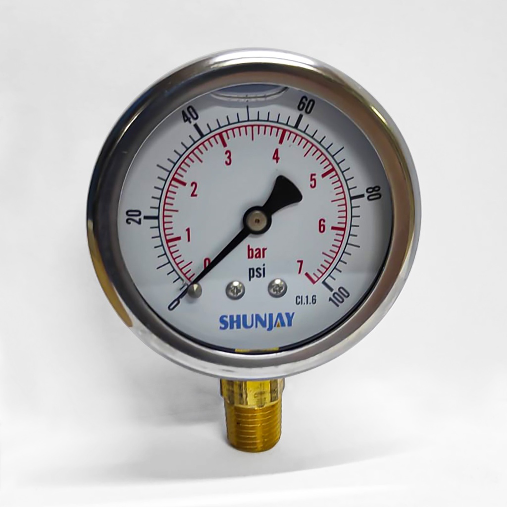 Manometro 7 Bar (100 Psi), Dial 2.5&quot;, Acero Inox. - Bronce, Con Conex Inferior 1/4&quot; Npt