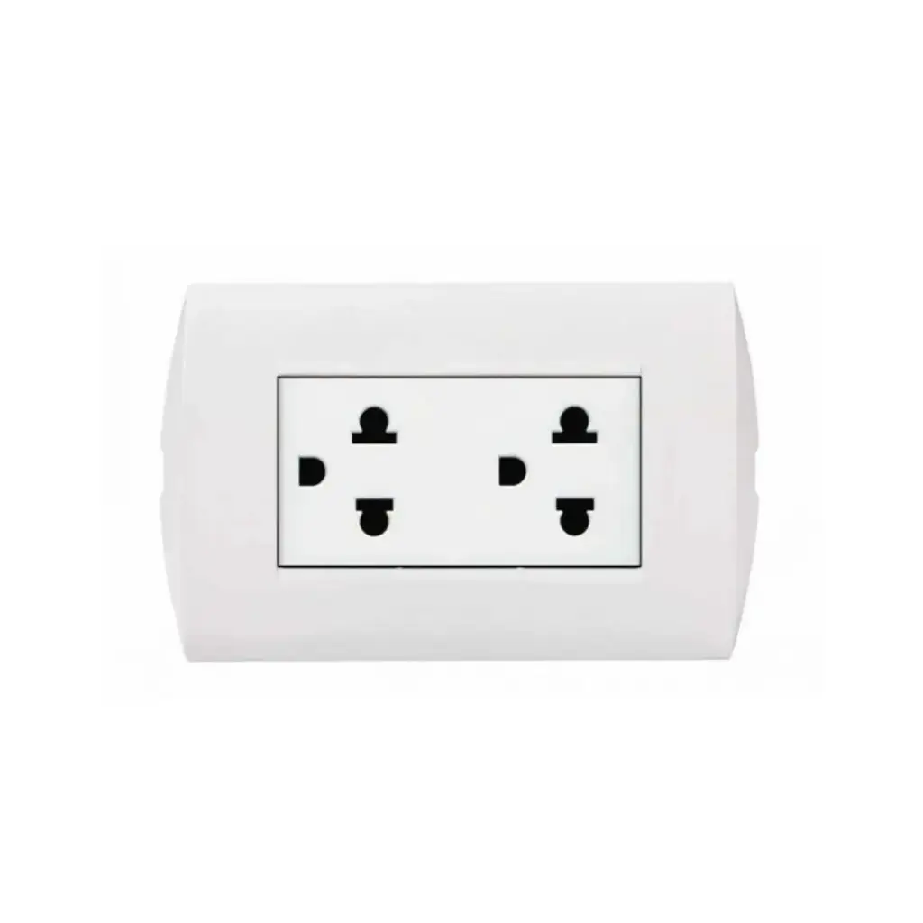 TOMACORRIENTE DOBLE UNIVERSAL BLANCO 2P+T 16A 250V PLACA PERLA MODUS STYLE