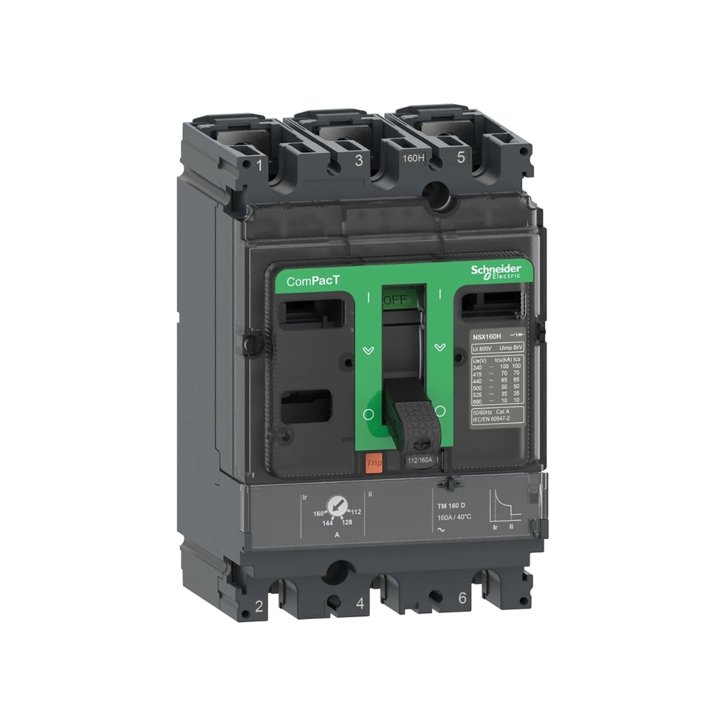 Interruptor Automático Caja Moldeada 3P Reg.  112-160 Amp 85/220V 36/380V 35/440V kA NSX160F, TM160D
