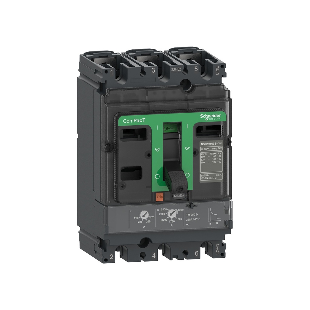 Interruptor Automático Caja Moldeada 3P Reg.  140-200 Amp 85/220V 36/380V 35/440V kA NSX250F, TM200D