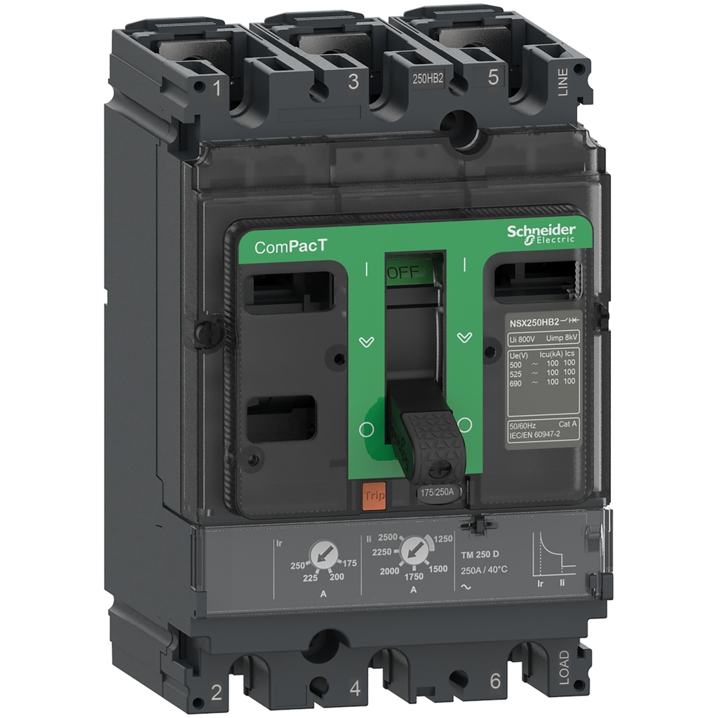 Interruptor Automático Caja Moldeada 3P Reg.  175-250 Amp 85/220V 36/380V 35/440V kA NSX250F, TM250D