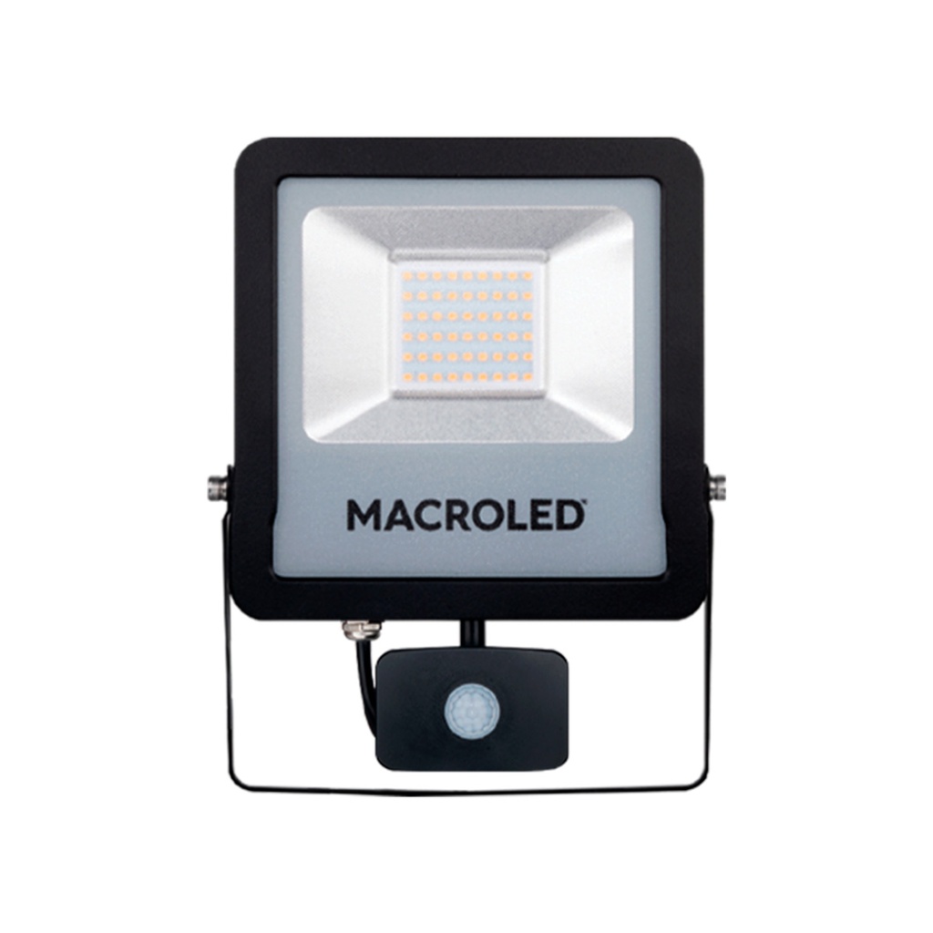 REFLECTOR LED NEGRO PRO CON SENSOR DE MOVIMIENTO 30W 100-240VAC LUZ FRÍA  6500K IK08 IP65