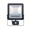 REFLECTOR LED NEGRO PRO CON SENSOR DE MOVIMIENTO 50W 100-240VAC LUZ FRÍA  6500K IK08 IP65