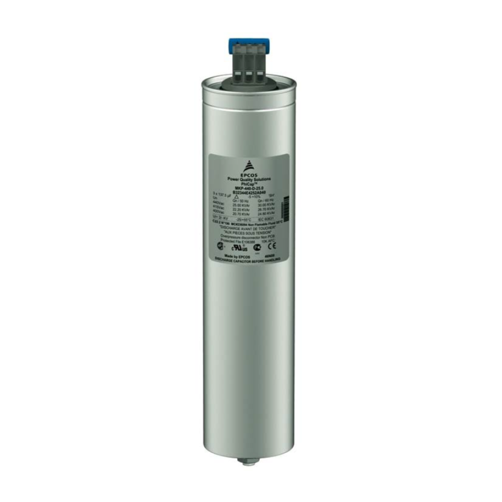 Condensador Trifasico Phicap 25 Kvar @ 480V. 60Hz -40ºc - 55ºc. 30 Amperios.