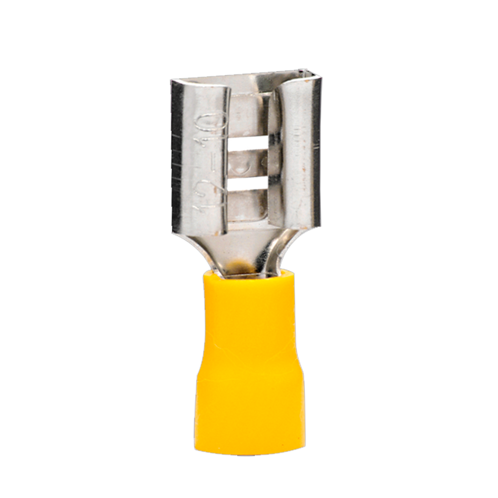 Terminal Hembra Aislado 7.5mm (ancho) – 12-10 AWG (4-6mm²) Amarillo (100 und)