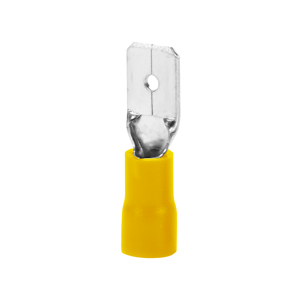 Terminal Macho Aislado 7.5mm (6.35mm ancho) – 12-10 AWG (4-6mm²) Amarillo (100 und)