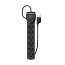SUPRESOR MULTIPLE 6 TOMAS, NEGRO, 5MTS DE CABLE 3X0.75MM, 250V, 10A, 2200W MAX, PROTECTOR TERMICO