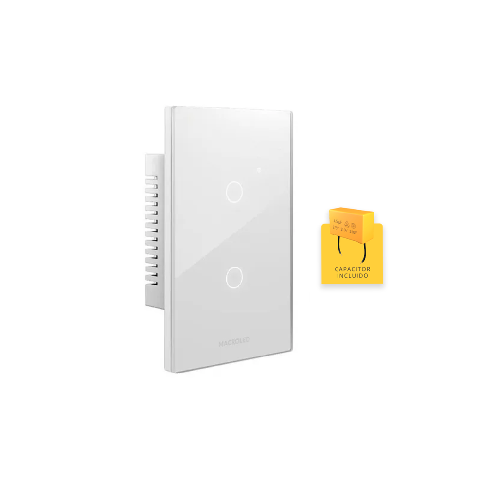 PLACA INTERRUPTOR TACTIL SMART BLANCO 2 CANALES 90-250VAC MAX 10A CON CAPACITOR (NUEVO CODIGO).