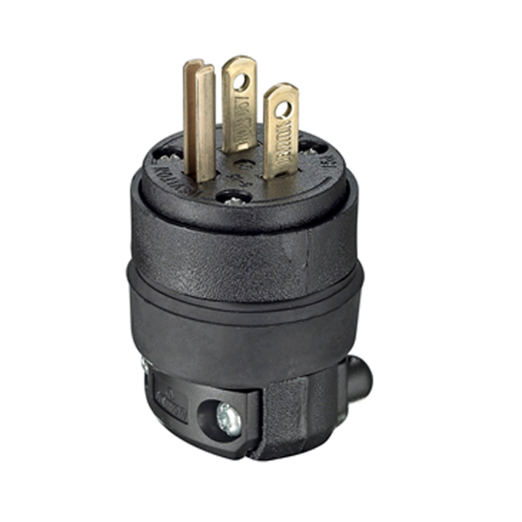 ENCHUFE 15A 125V L/T PVC-CAUCHO NEGRO
