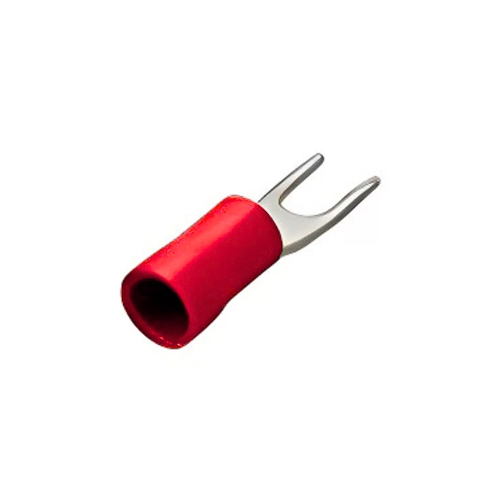 Terminal Horquilla Aislado Rojo (100 und) Ø 1/8" (3mm) – 22-16 AWG (0.5-1.5mm²)