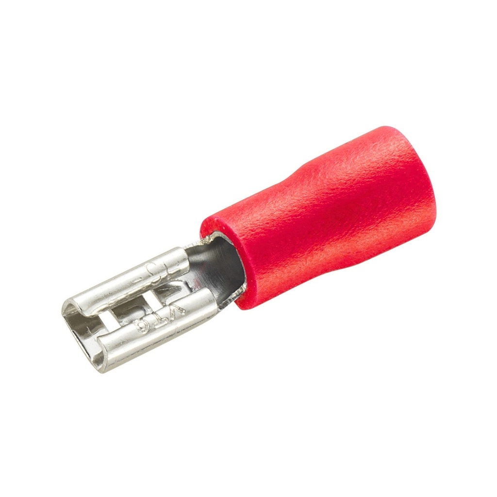 Terminal Hembra Aislado 5.8mm (ancho) – 22-16 AWG (0.5-1.5mm²) Rojo (100 und)