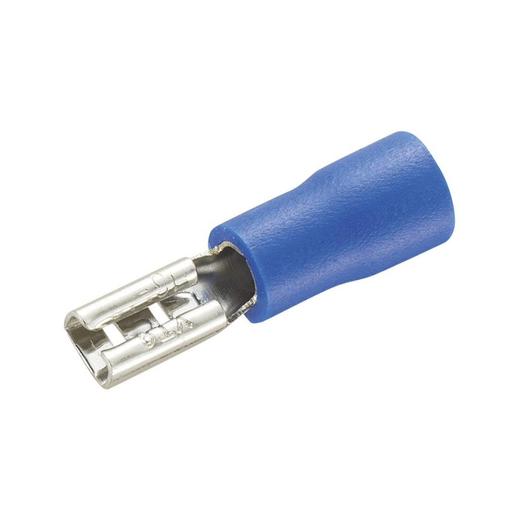 Terminal Hembra Aislado 3.8mm (ancho) – 16-14 AWG (1.5-2.5mm²) Azul (100 und)