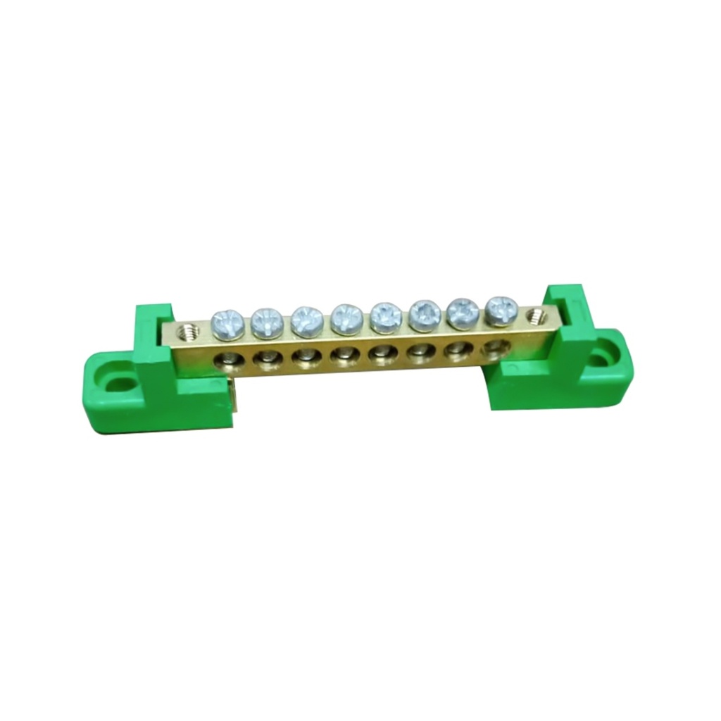 Bornera Tierra 6x9mm 10 Puntos PVC Verde