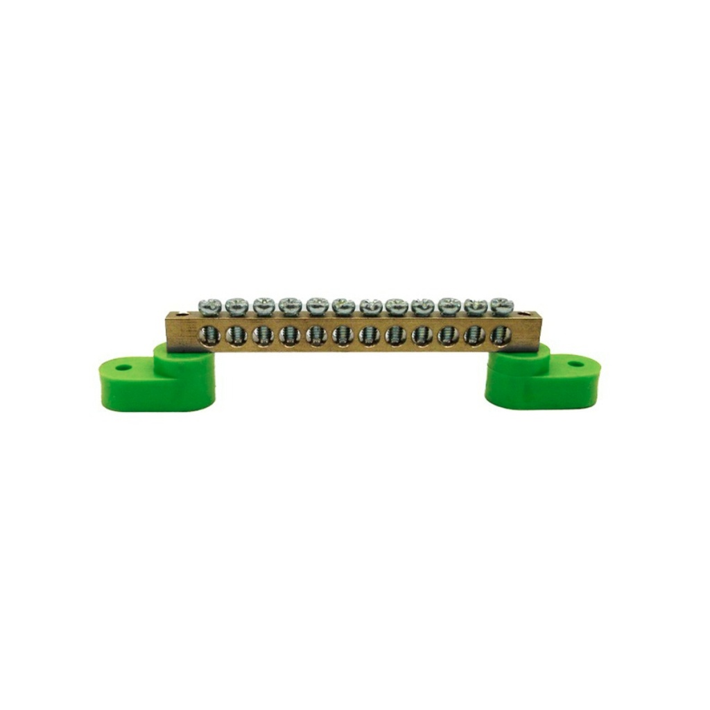 Bornera Tierra 8x12mm 12 Puntos PVC Verde