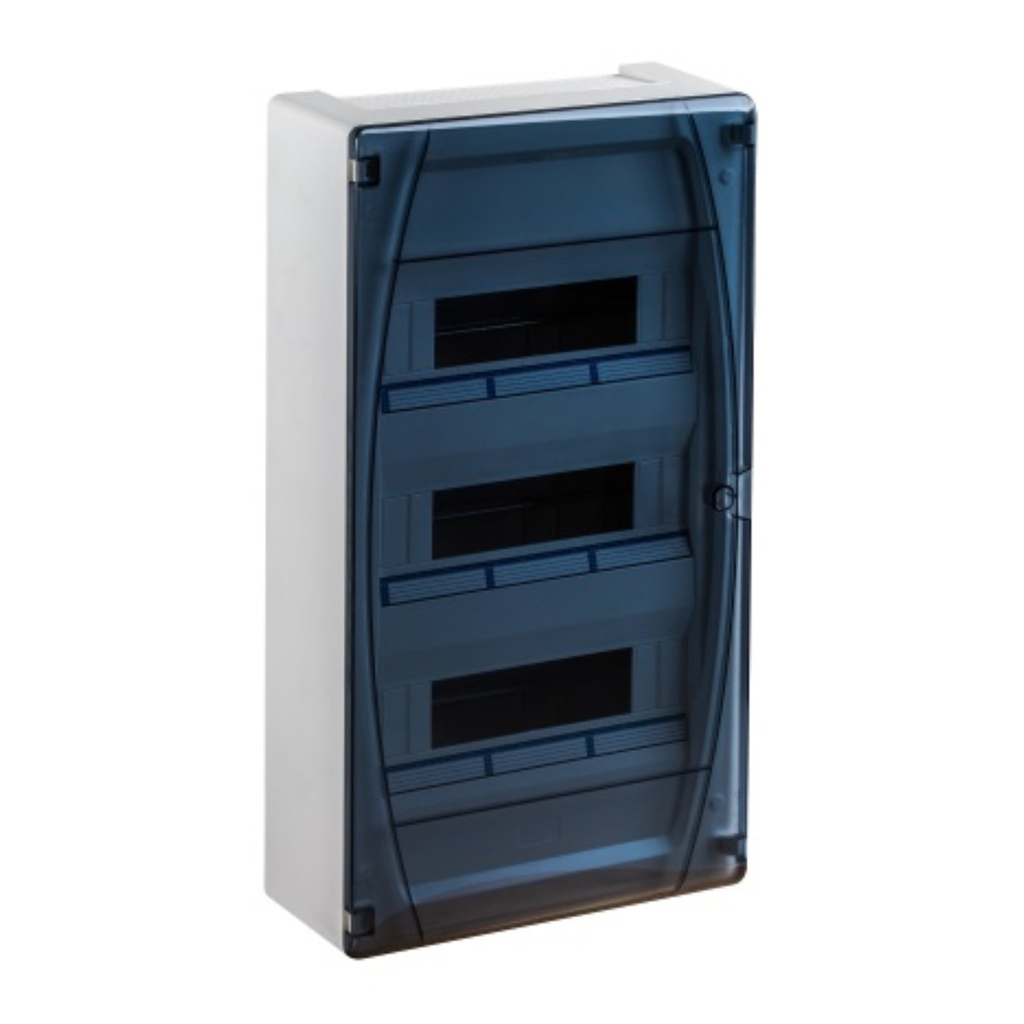 Tablero libre halógeno adosable c/puerta fumé 54 (3x18) polos s/tierra IP40 IK08