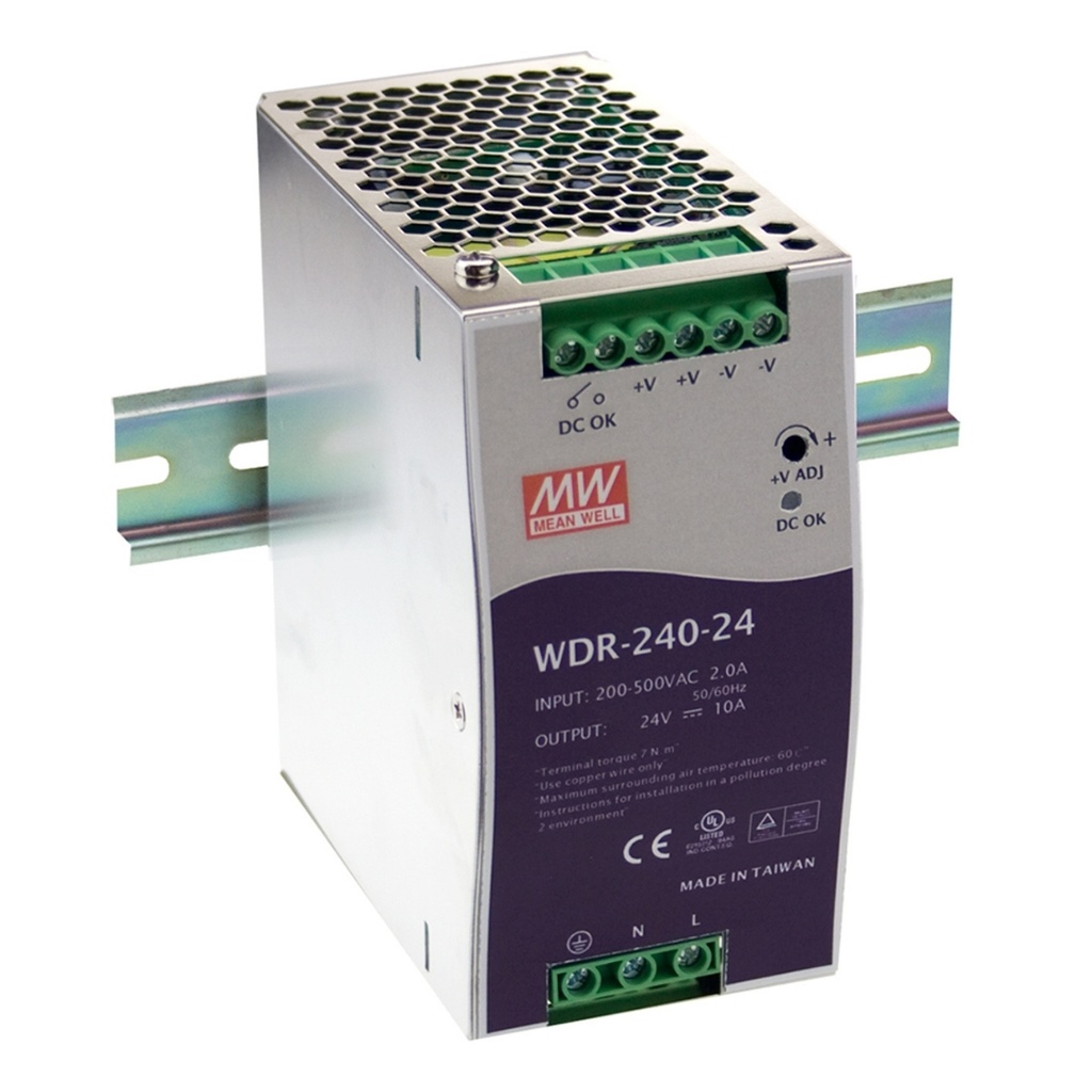 Fuente Riel DIN Wide Range 240W 24VDC 10A In 180-550VAC