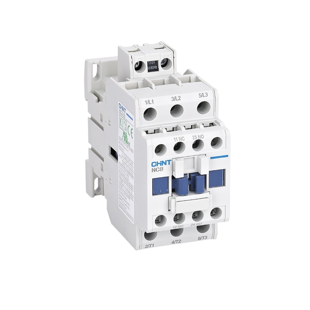 Contactor trifásico 3P 12 A (AC-3) 25 A (AC-1) 690 V, 1NA+1NC, bobina 100-250 V AC/DC