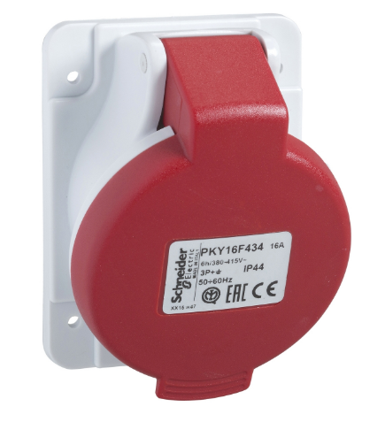 Toma Industrial Empotrado 3P+T 16A 380/415Vac Rojo 6H Ip44 