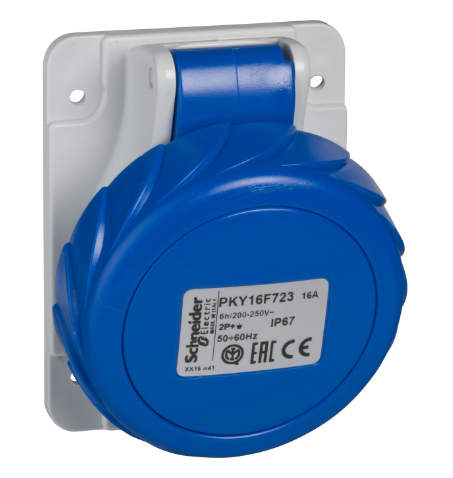 Toma Industrial Empotrado 2P+T 16A 250Vac Azul 6H Ip67 