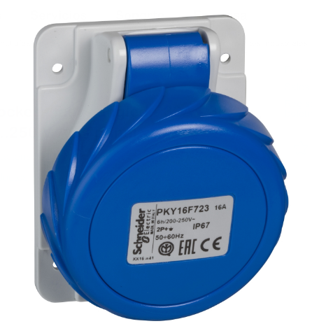 Toma Industrial Empotrado 3P+T 32A 250Vac Azul 9H Ip67 