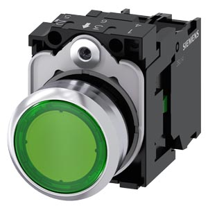 Pulsador Lumin. Rasante Metal Verde Ø22Mm 24Vac/Dc C/Led 1Na,  Con Soporte, 