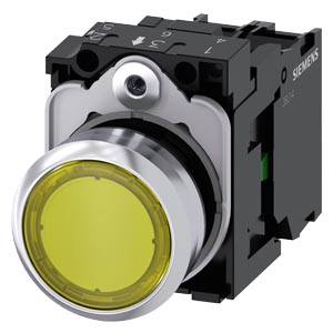 Pulsador Lumin. Rasante Metal Amarillo Ø22Mm 110Vac C/Led 1Na,  Con Soporte