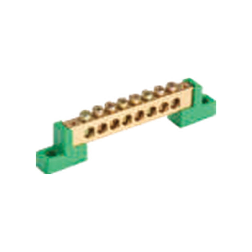 Bornera Tierra 6x9mm 6 Puntos PVC Verde