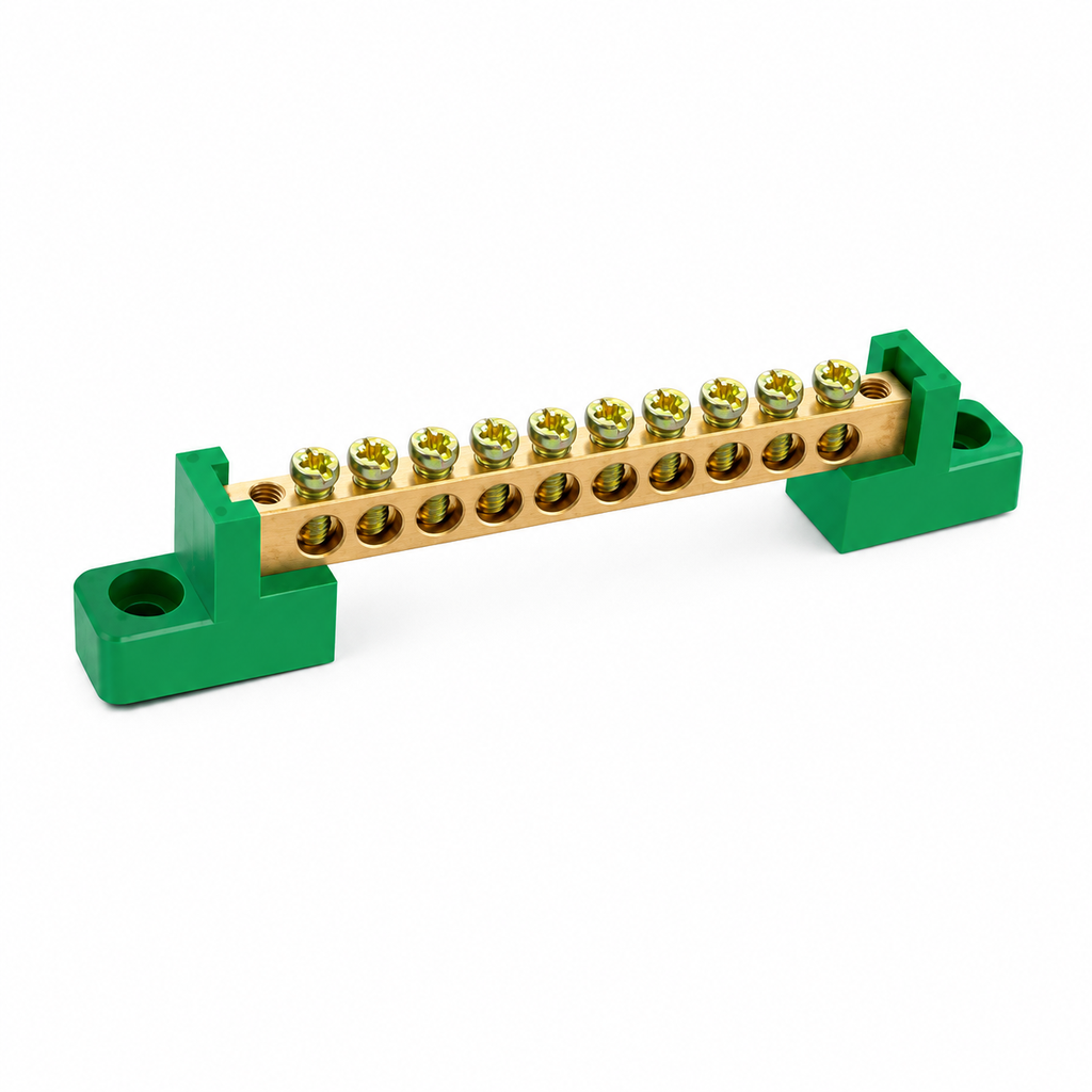 Bornera Tierra 6x9mm 8 Puntos PVC Verde