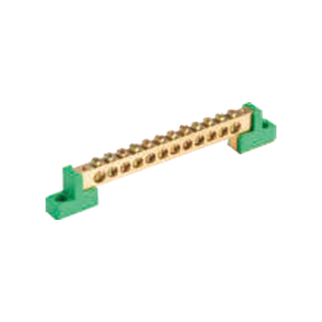 Bornera Tierra 6x9mm 10 Puntos PVC Verde