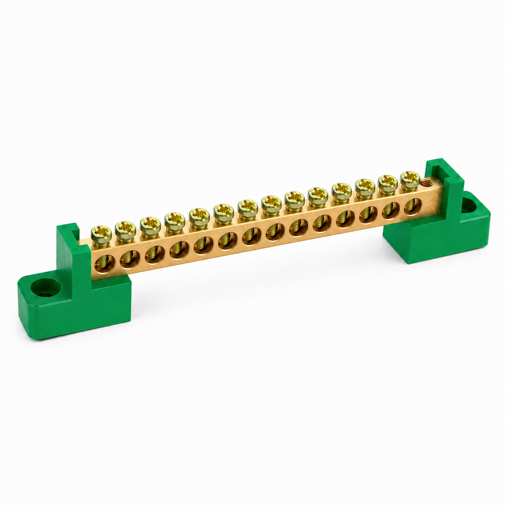 Bornera Tierra 8x12mm 14 Puntos PVC Verde