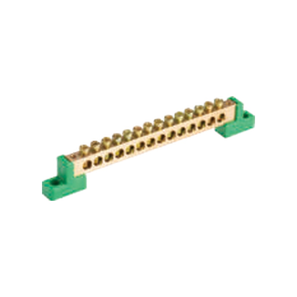 Bornera Tierra 8x12mm 14 Puntos PVC Verde
