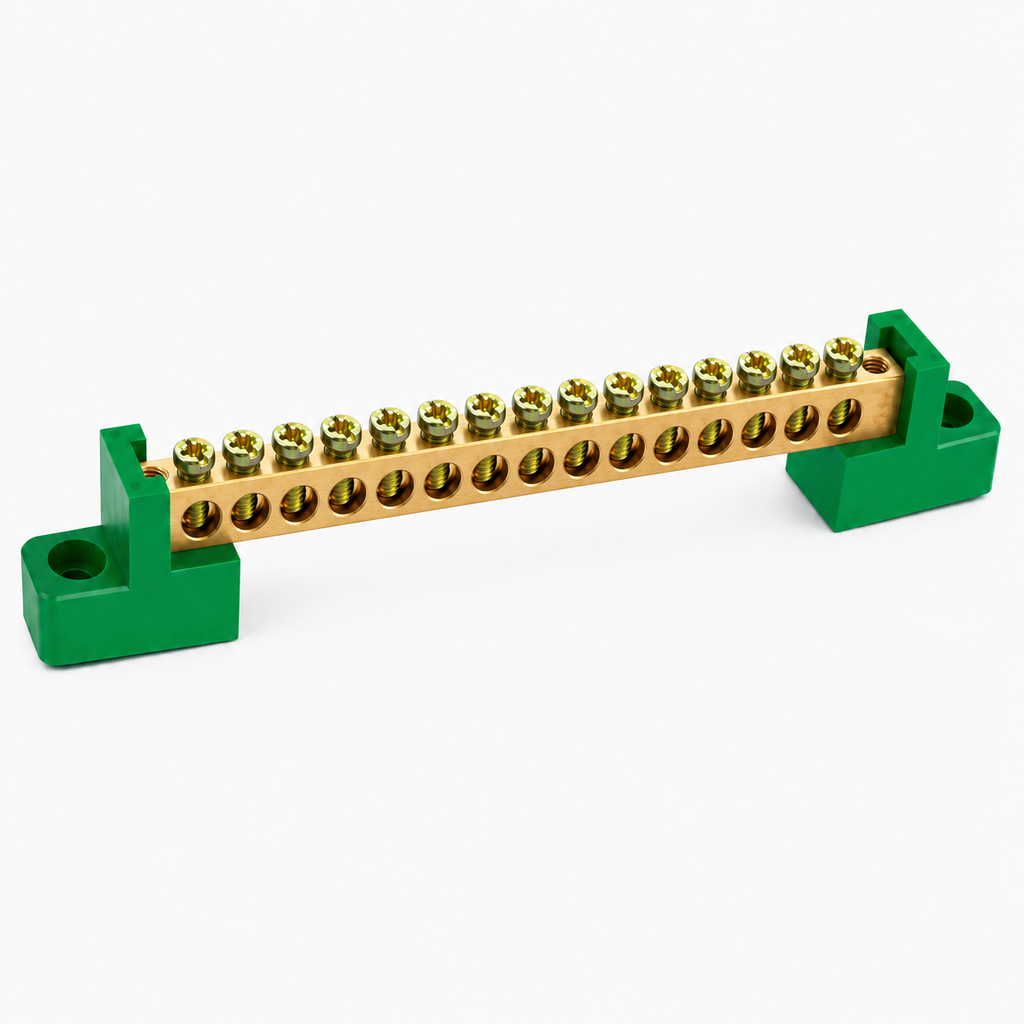 Bornera Tierra 8x12mm 18 Puntos PVC Verde