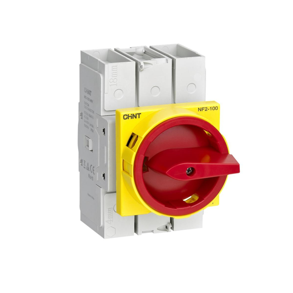 Seccionador Bajo Carga  Nf2 - 3P - In:100A - Montaje Directo En Frente - Maneta Amarillo Rojo