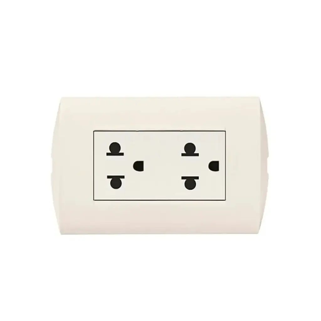 TOMACORRIENTE DOBLE MARFIL 2P+T 16A 250V C/PLACA MARFIL